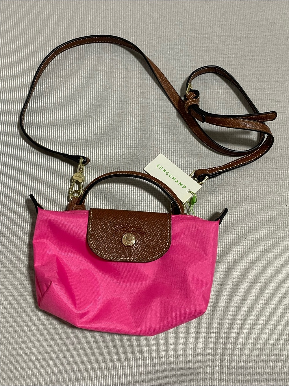 Longchamp Pink Nylon Crossbody with Brown Leather Trim